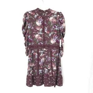 Coco & Jaimeson Womens Floral Puff Sleeve Dress Purple Multicolor‎ Lace Detail M